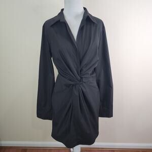 Pretty Little Things Black Plunge Knot Detail Shirt Dress Long Sleeve Size 10